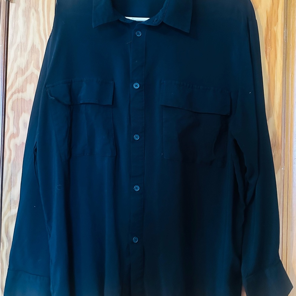 Zara Black Button-Up Long Sleeve Shirt, XL, 💯 Viscose